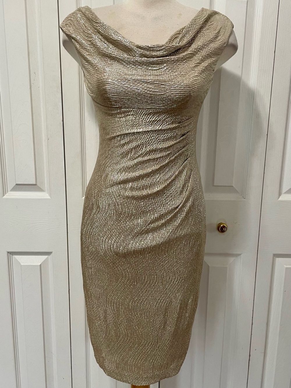 Gorgeous Lauren Ralph Lauren Shimmery Gold Cowl-Neck Midi Dress